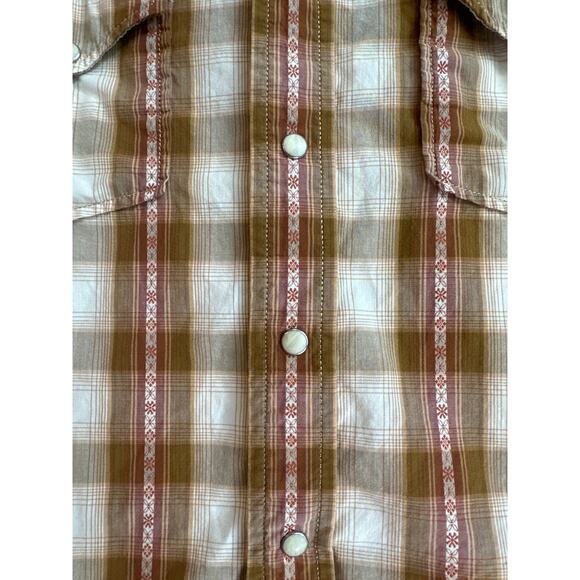 Lucky Brand Distinctive Western Sport Wear Brown and Salmon Plaid Button Down b - Picture 3 of 6